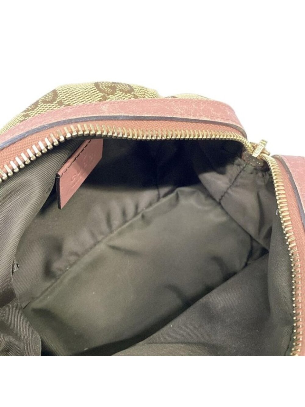 Gucci Pouch GG Pattern Bamboo Beige Pink Dark Brown Leather - Picture 4 of 7